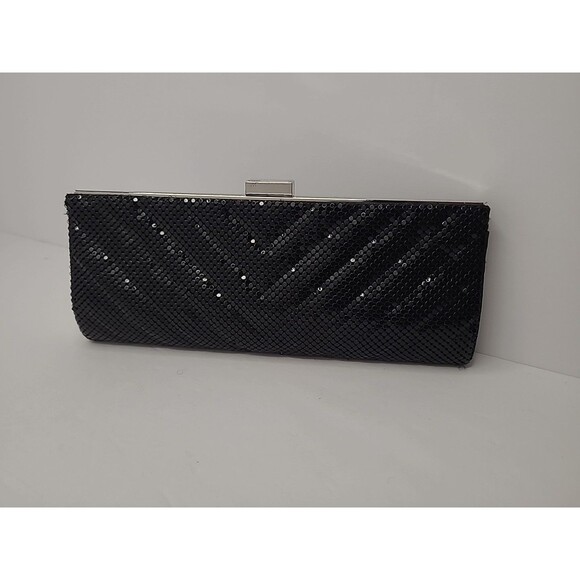 LuLu Townsend Black Evening Cocktail Bag Sequin Clutch Silver Chain Strap - Picture 1 of 11